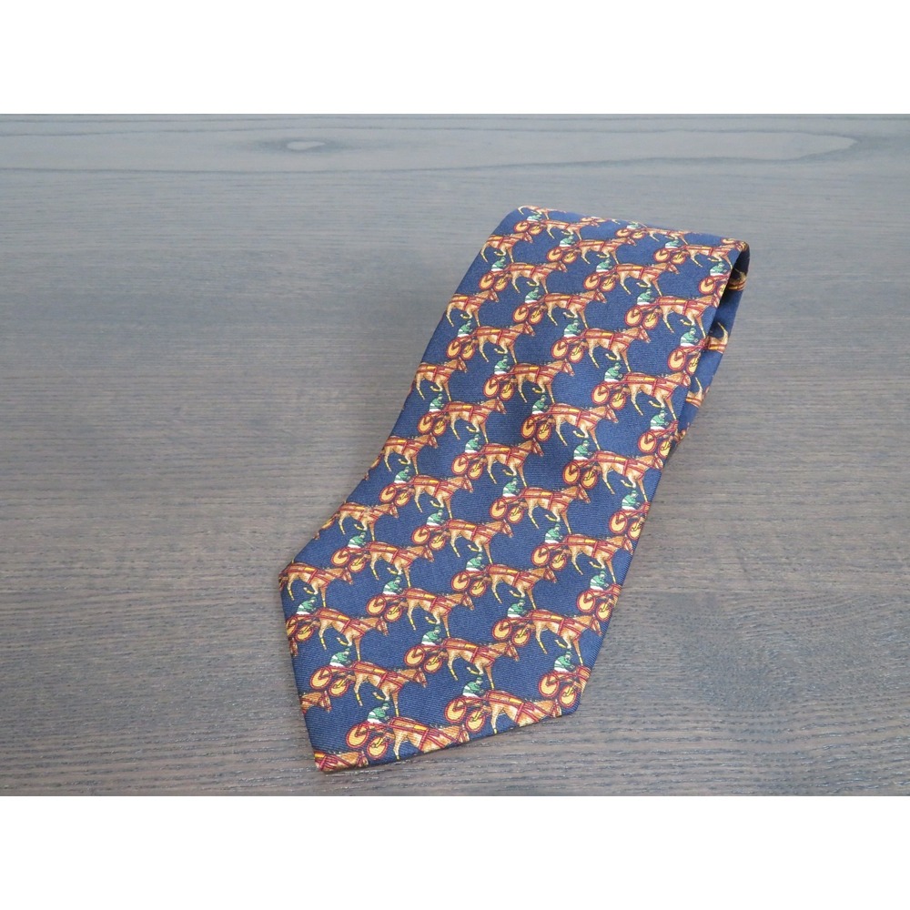 Vintage Brooks Brothers Tie Horse & Carriage Print Jockey USA Hand Made Silk
